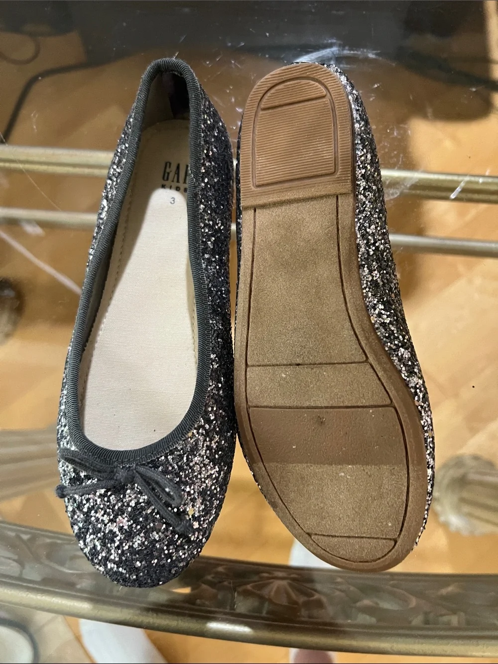 GAP Black Glitter Ballet Flats with Bow